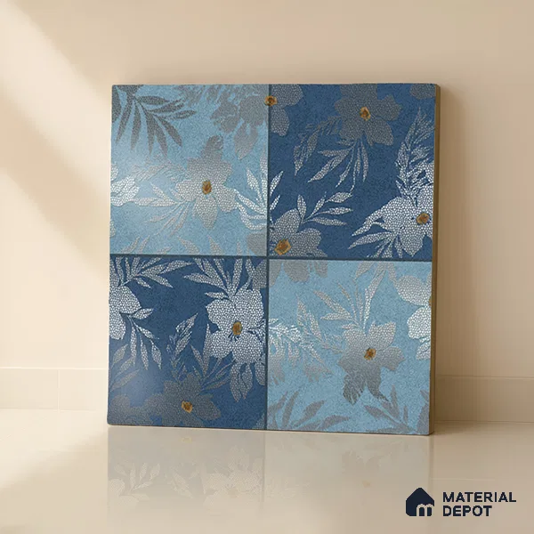 Floral Wall Tile TL 07250 C Plana 8010 GLM (Silver) 1 ft x 1 ft Ceramic Matte Finish - 9 mm  | 2 mm Spacer is Mandatory | Please Expect a Slight Variation of Pattern (Sample)